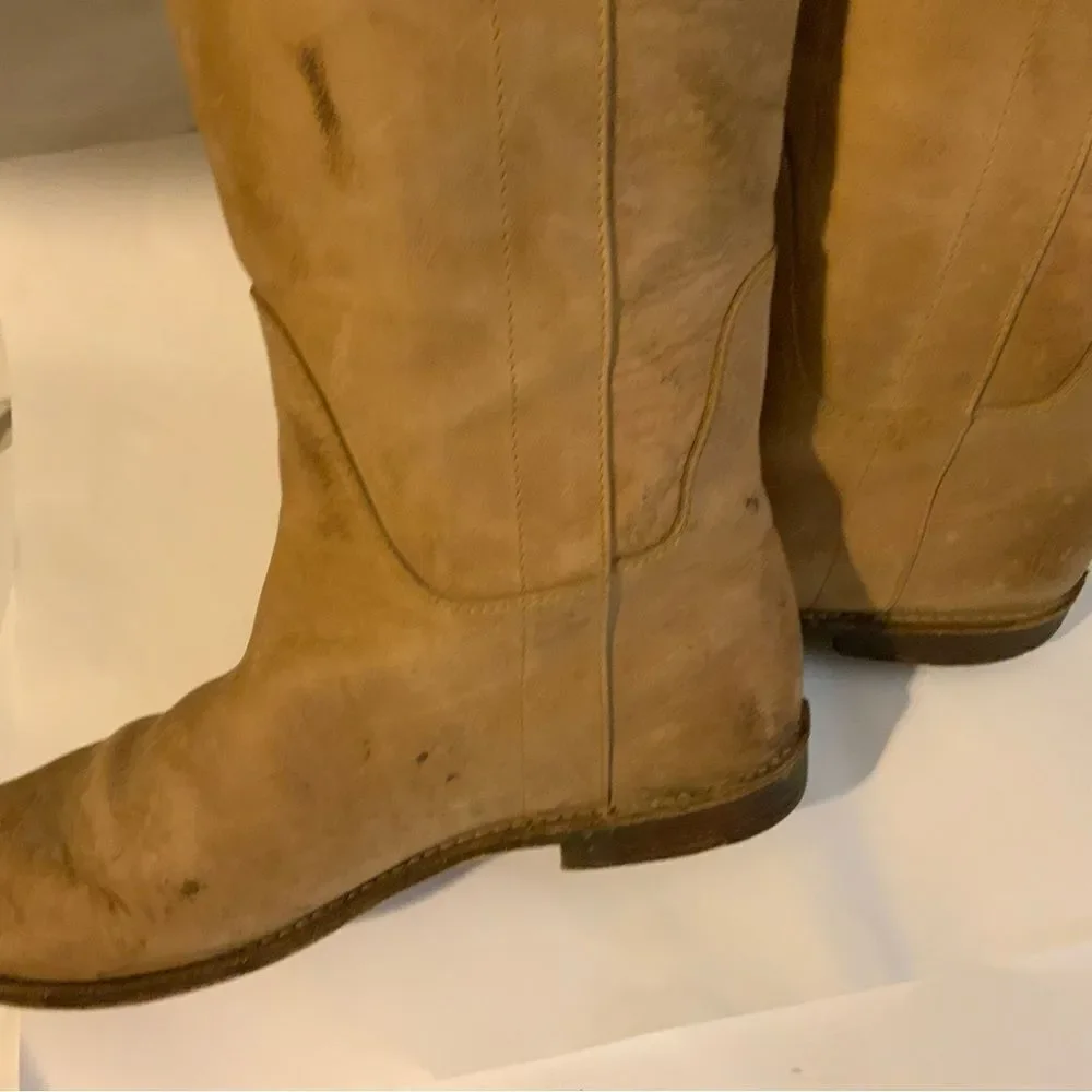 Frye Riding Boots Leather distressed Knee High Round Toe Brown US 6